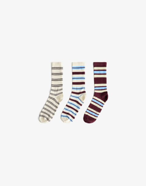 Bershka Pack of 3 striped socks in brown - view 1