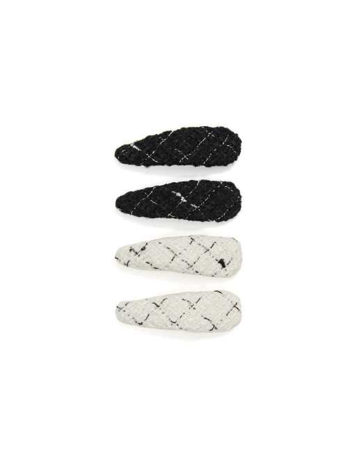 Bershka Pack of 4 fabric fur hair clips in white, 4 of 4