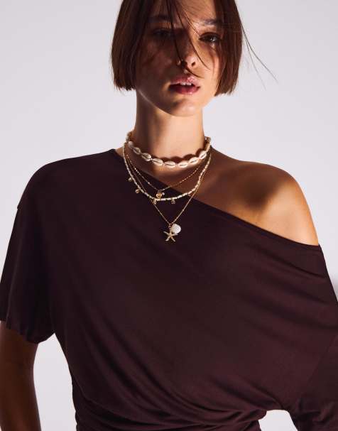 Bershka Pack of 4 marine necklaces in ecru - view 1