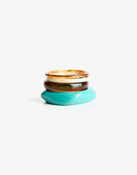 Bershka Pack of 4 resin-effect bracelets in brown - view 1