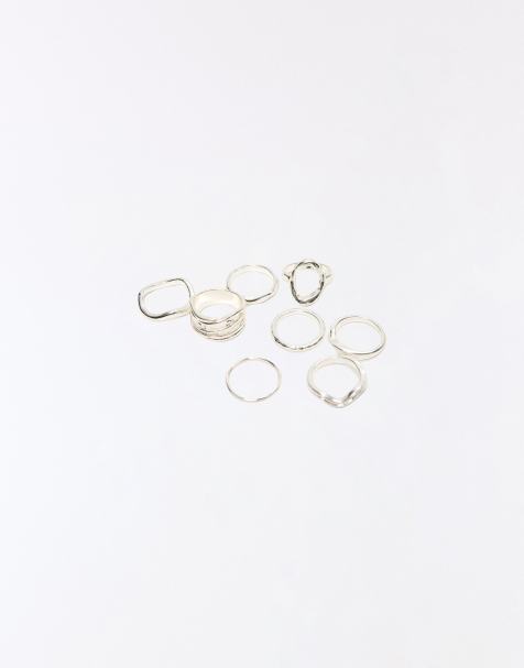 Bershka Pack of 8 assorted rings in silver - view 1