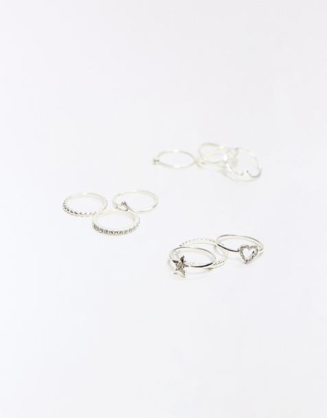 Bershka Pack of 9 thin rings in silver - view 1