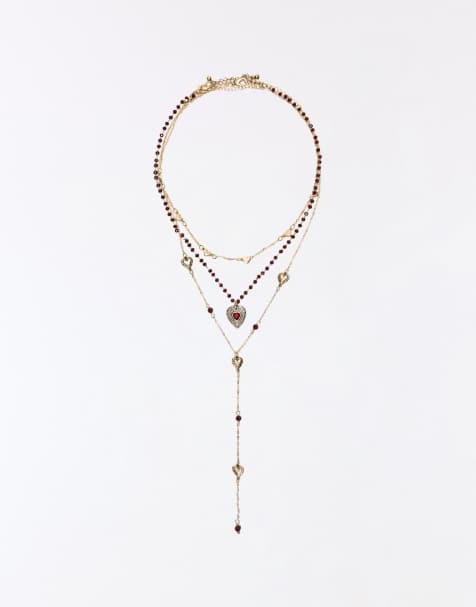 Bershka Pack of heart necklaces in gold - view 1