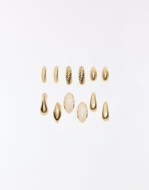 Bershka Pack of hoop earrings in gold, 3 of 4