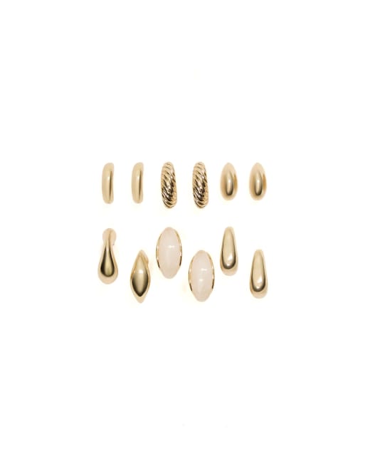 Bershka Pack of hoop earrings in gold, 4 of 4