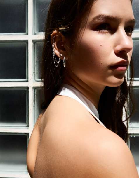 Bershka Pack of mismatched earrings in silver - view 1