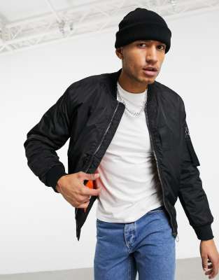 Bershka padded bomber jacket in black | ASOS