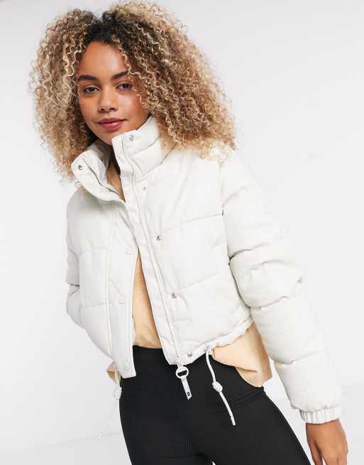 Bershka padded coated jacket in ecru