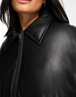 Bershka padded faux leather jacket in black