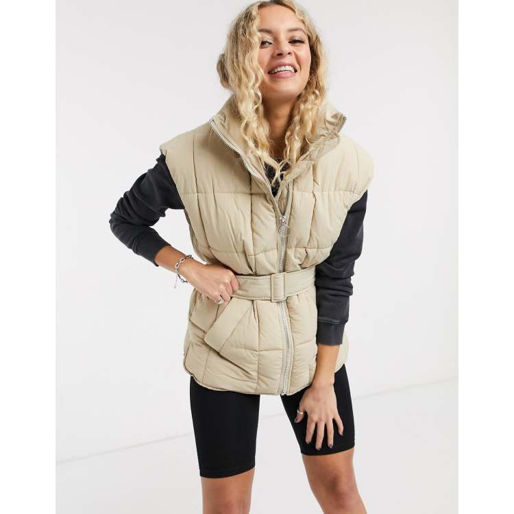 Bershka padded gilet in beige