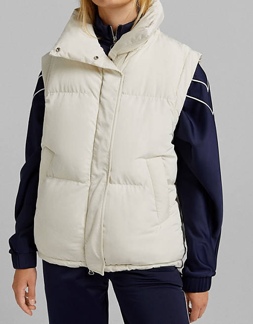 Coats & Jackets Bershka padded gilet vest in cream 