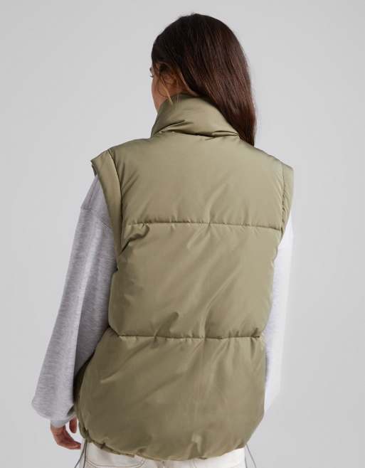 Bershka padded gilet vest in khaki