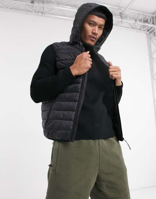 Bershka padded gilet with hood in black ASOS