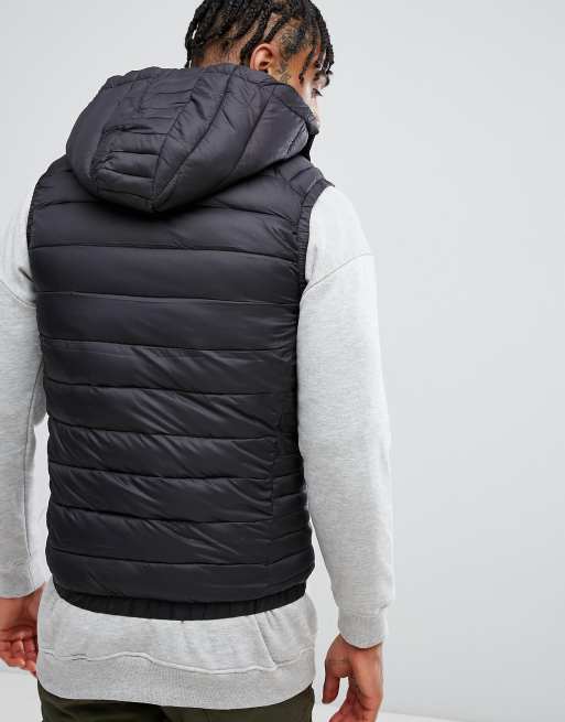 Bershka Padded Gilet With Hood In Black