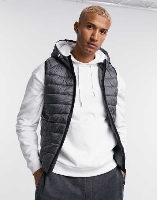 Bershka padded gilet with hood in grey