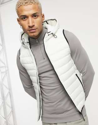 Bershka padded gilet with hood in ice white ASOS