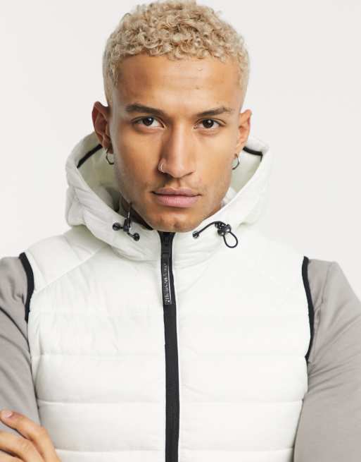 Bershka padded gilet with hood in ice white ASOS