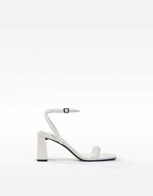 Bershka padded heeled sandal in white