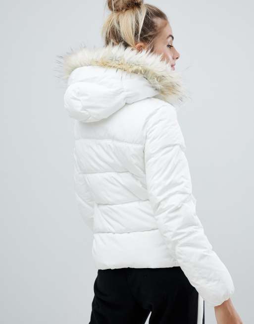 White padded coat on sale with fur hood