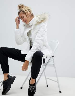 white fur hooded coat