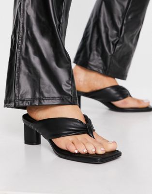 Bershka padded low heel thong sandal in black