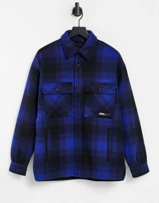 Bershka Padded Overshirt In Blue Check-blues ModeSens