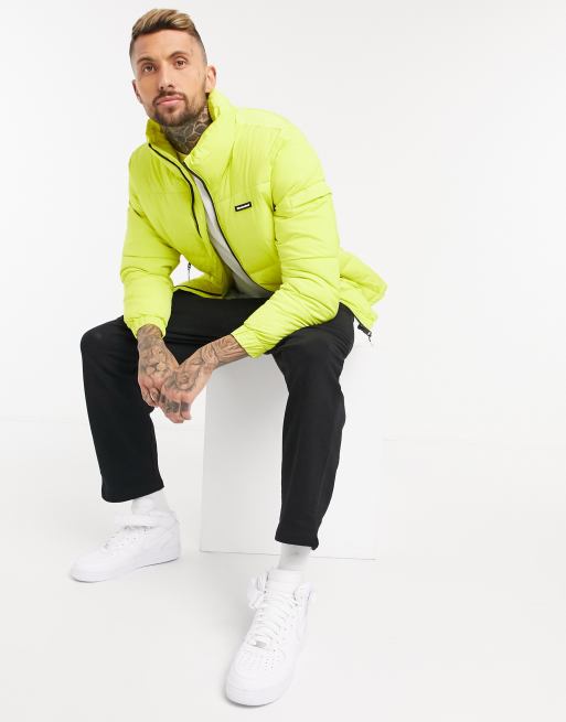 Bershka padded puffer jacket in fluorescent green