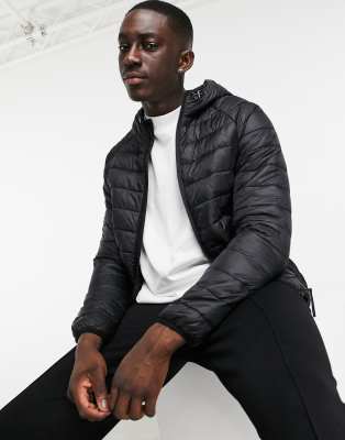 Bershka padded puffer jacket with hood in black - ASOS Price Checker