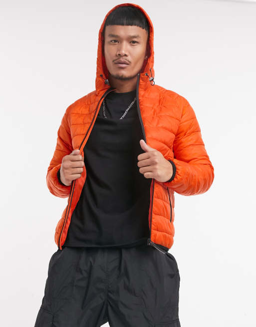 Bershka padded puffer jacket with hood in orange