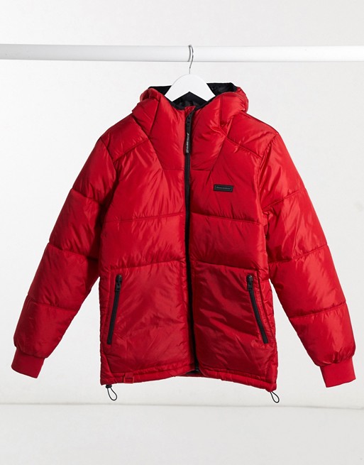 Bershka padded puffer jacket with hood in red