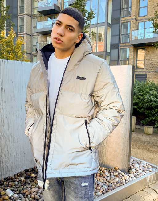 reflective puffer jacket with hood