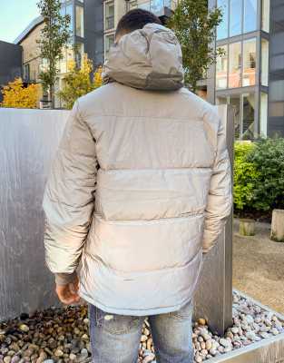 Bershka nylon reflective panel windbreaker jacket in grey