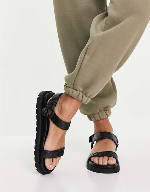 Bershka padded sporty sandal in black ASOS