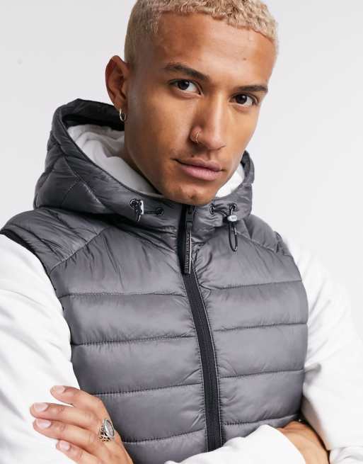 Bershka Padded Vest With Hood In Ice White 48 OFF