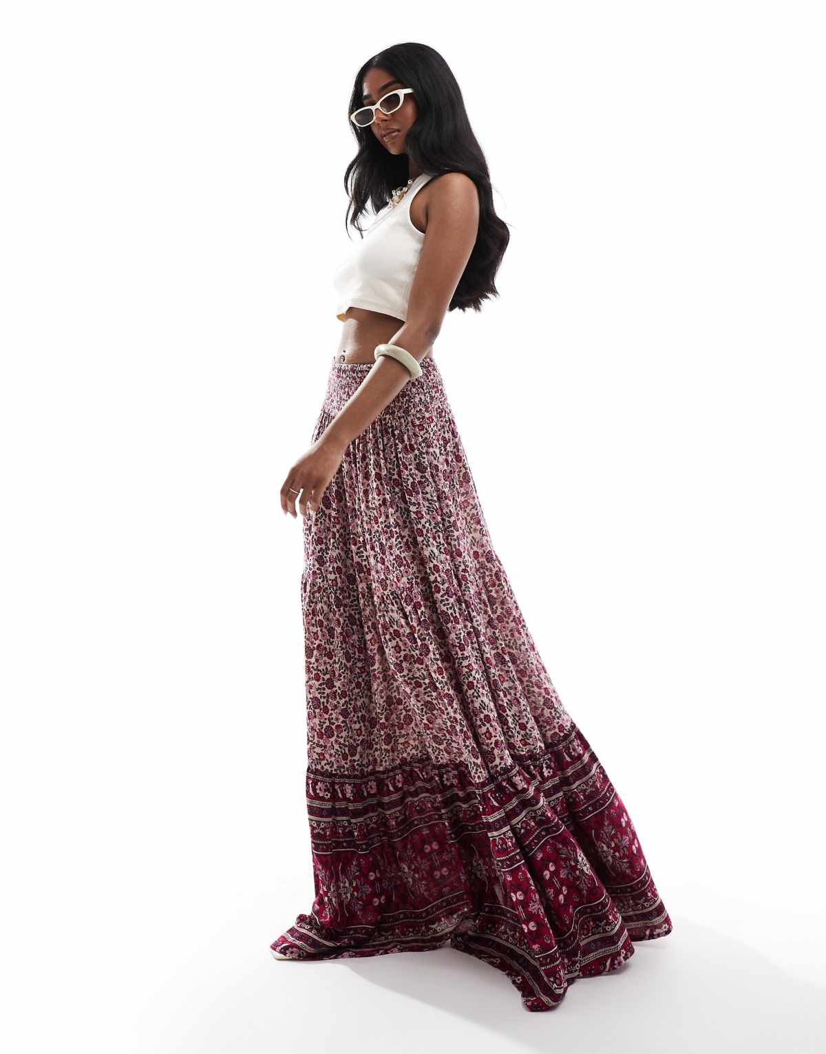 Bershka paisley maxi skirt in pink