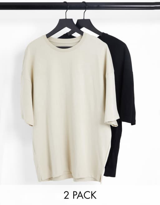 Bershka - Pakke med 2 oversized t-shirts i sort og beige