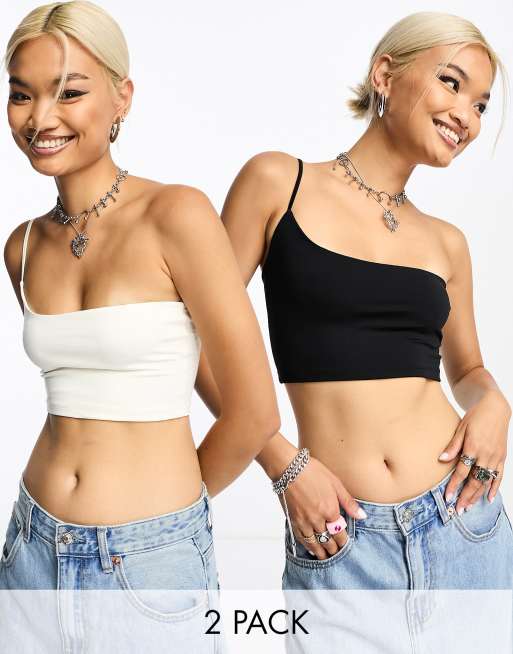 Bershka - Pakke med 2 sorte og hvide one shoulder-croptops