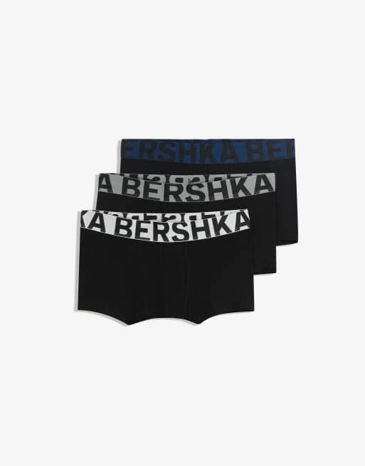 Bershka - Pakke med 3 par boksershorts med denimblå linning med bredt tekstlogo, 3 af 3
