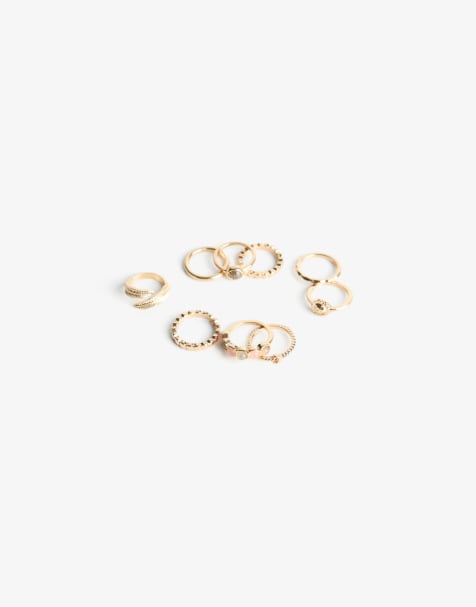 Bershka - Pakke med 9 guldfarvede ringe med rhinsten - view 1