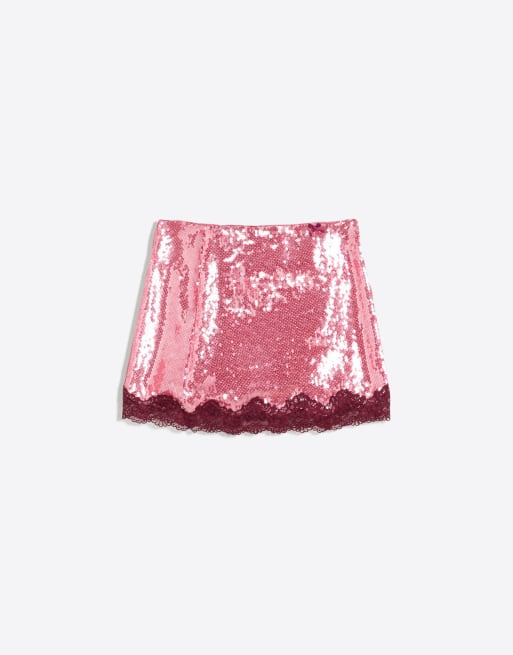 Bershka paliet blonde mininederdel i pink, 5 af 5