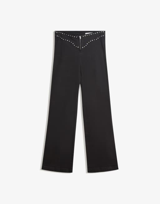 Jean Noir Brillant Bershka Zara Taille Haute Taille 4 - Occasion Très Bon état - Fermeture éclair Accent