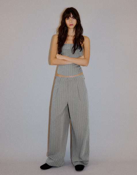 Bershka pantalon à pinces en double tissu gris - view 1