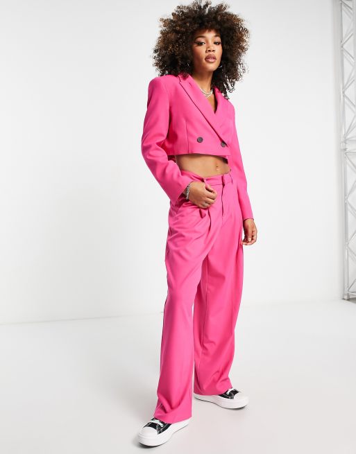 Bershka - Pantalon à taille haute - Rose