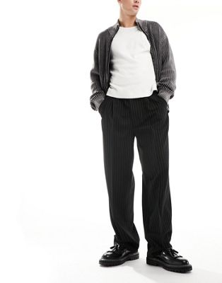 Bershka tailored pinstripe trouser in black  - ASOS Price Checker