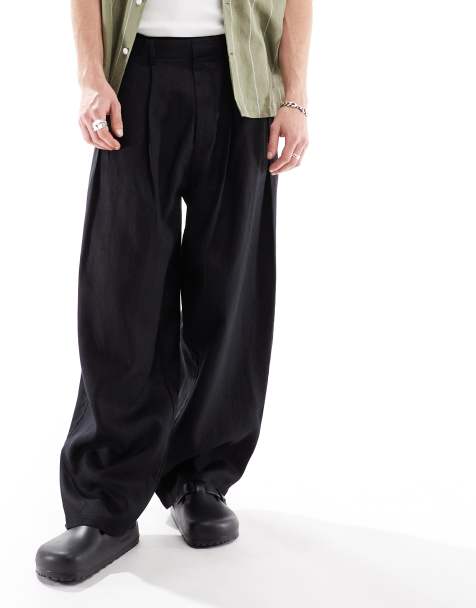Bershka - Pantalon ajusté en lin - Noir - view 1