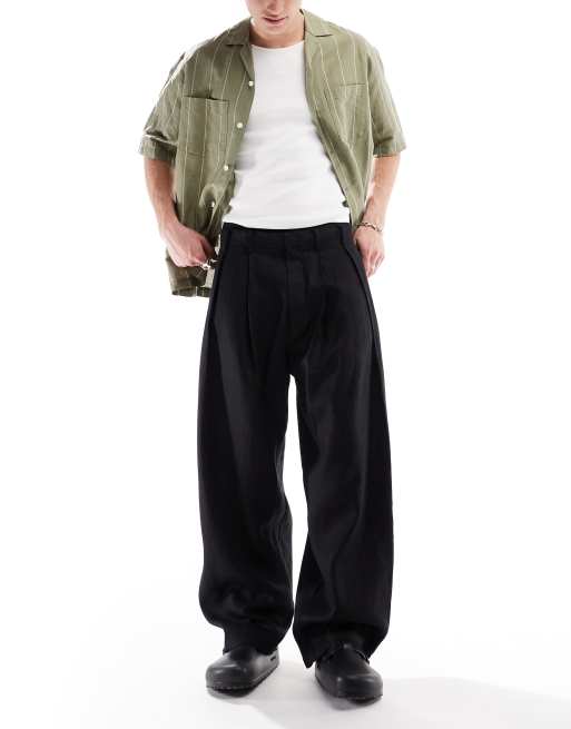 Bershka 100% linen tailored pants in black