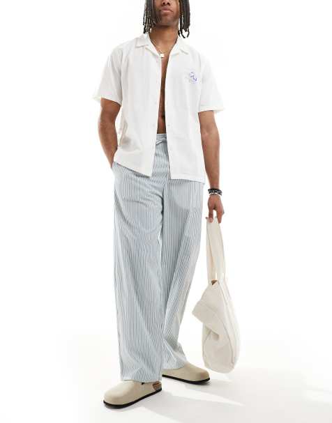 Bershka - Pantalon ample à rayures - Bleu - view 1