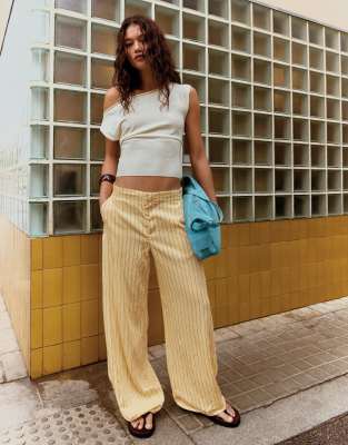 Bershka - Pantalon ample à rayures - Jaune