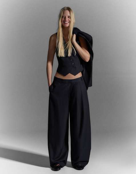 Bershka - Pantalon ample à taille croisée - Bleu - view 1