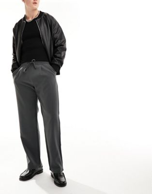 Bershka wide leg tailored trouser in grey - ASOS Price Checker